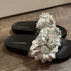 Steve Madden Silver Floral Slides